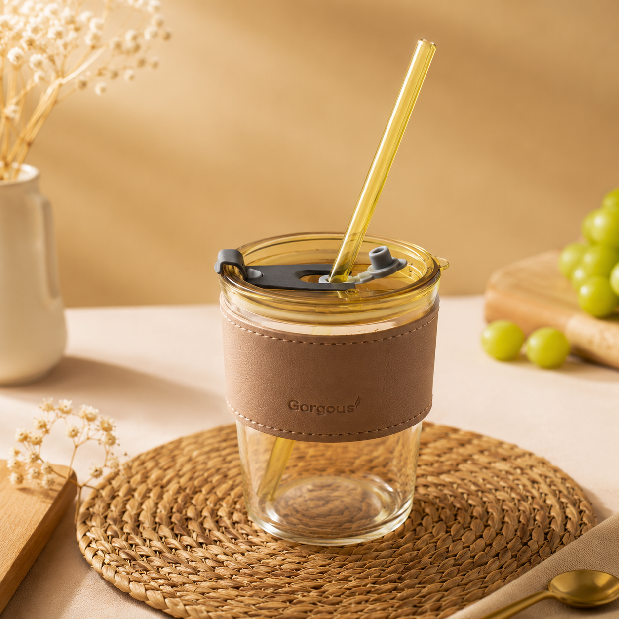 Glass Tumbler with Straw & Lid | 450ml